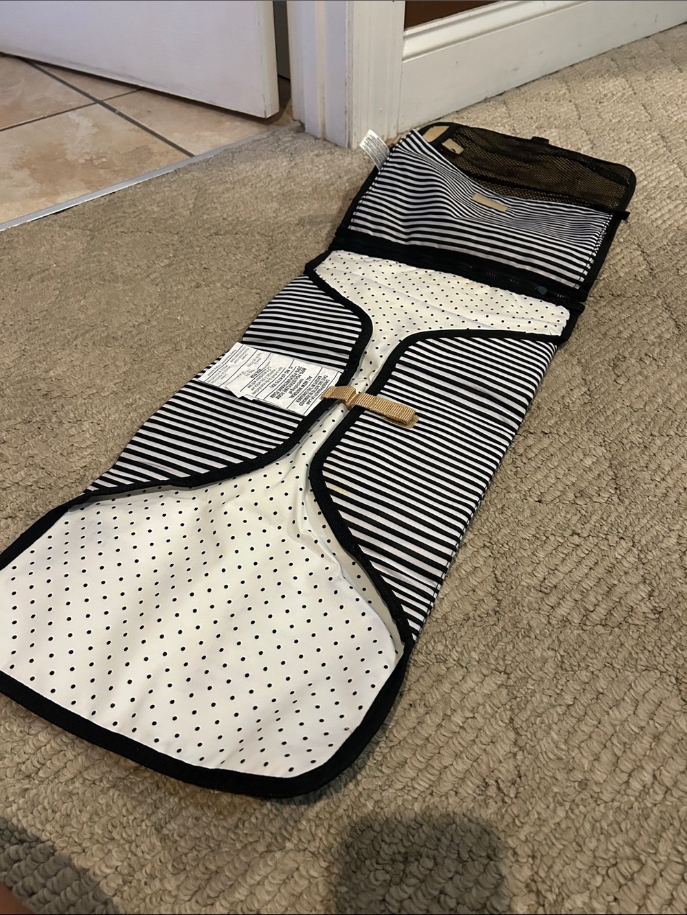 Skip Hop Black & White Striped Men's Toiletry Bag with Tan Accents - Picture 7 of 11